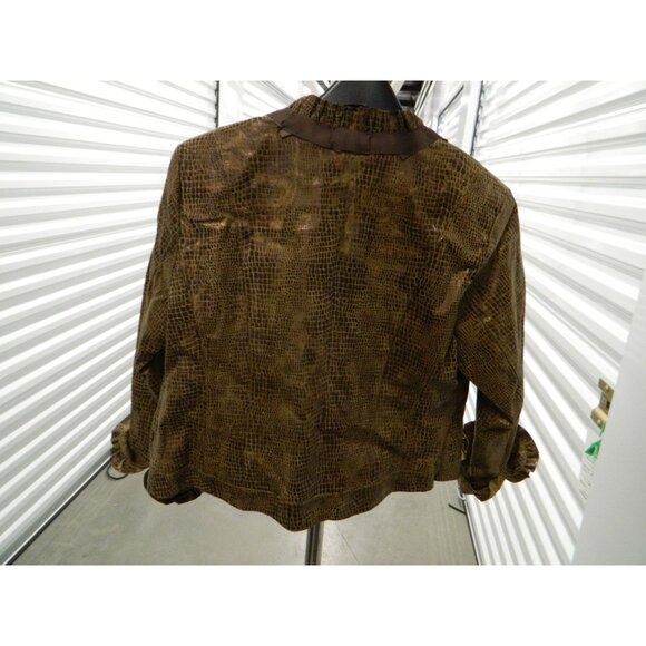 Pamela McCoy Gold Crocodile Embossed Leather Jacket With Satin Lining Size L - Picture 12 of 16